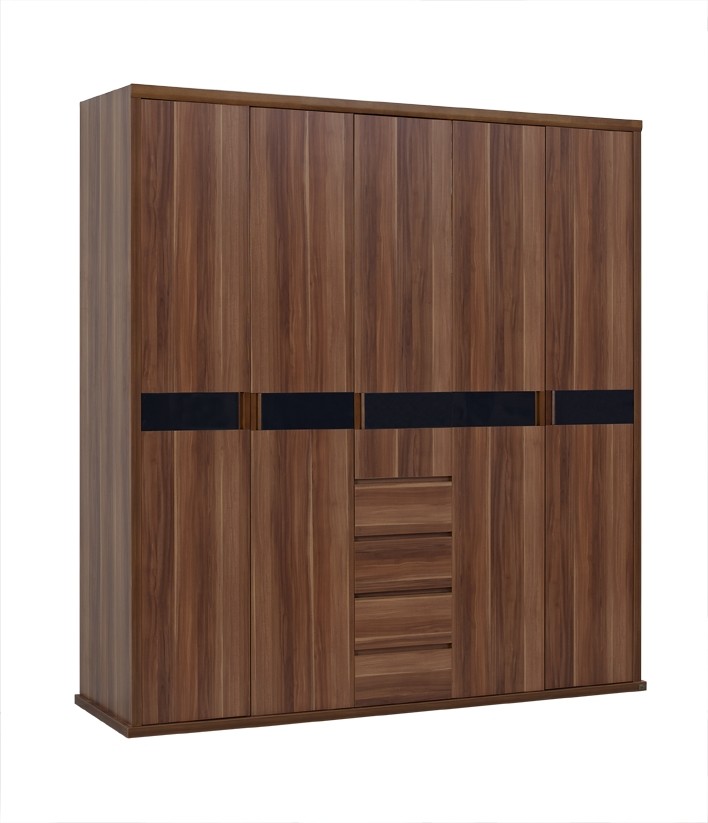Wholesale Luxury Aparment Bedroom Furniture by big pull out doors in wall Wardrobe in MDF melamine with walnut solid edged from china suppliers