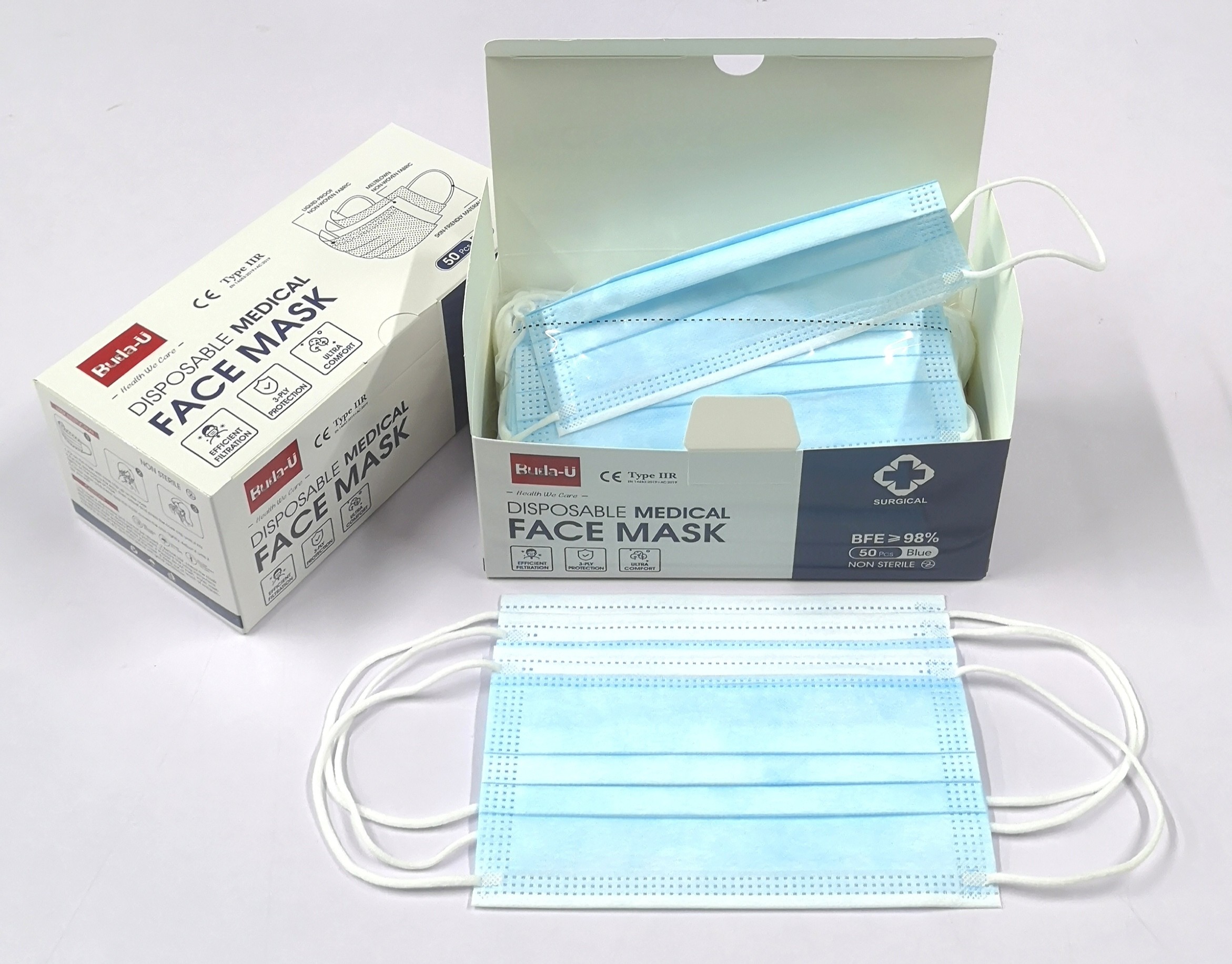 China 50Pcs/Box 3 Layers Disposable Mask Buda-U Surgical Medical Masks Type IIR on sale
