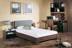 Wholesale Walnut wooden Adult Single Bedroom Furniture Leather headboard Bed with Home Studyroom MDF Corner Table with Bookshelves from china suppliers