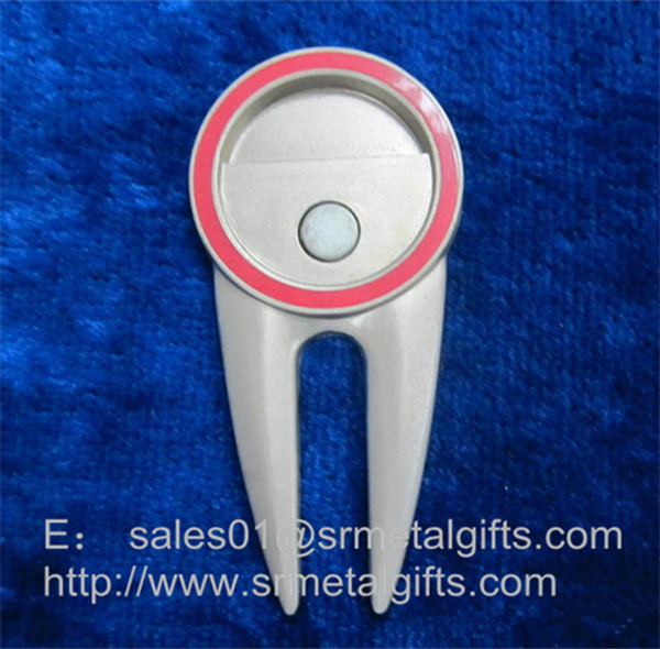 Wholesale Magnetic golf divot repair tool with ball marker, blank golf pitchfork with magnet dot, from china suppliers
