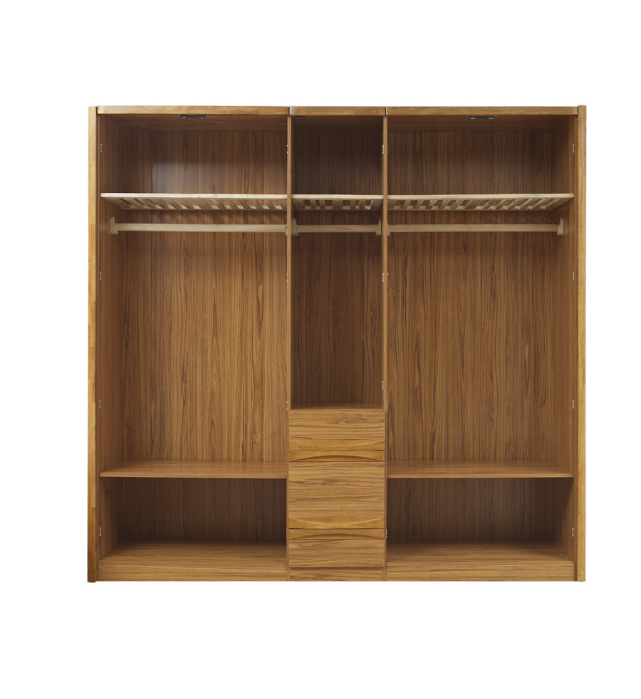 Wholesale five DOORS wardrobe chest with open doors in soft stainless hinge and rubber wood racks with cloth shelves from china suppliers