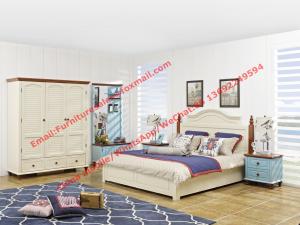 Wholesale Vaulted chapel Mediterranean design bedroom furniture suite in matt white painting and Blue Nightstand with drawers from china suppliers