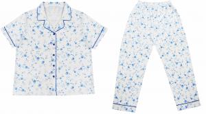 Wholesale Cute Blue Floral Printed Womens Pyjama Sets / Ladies Nightwear Shorts Set For Autumn from china suppliers