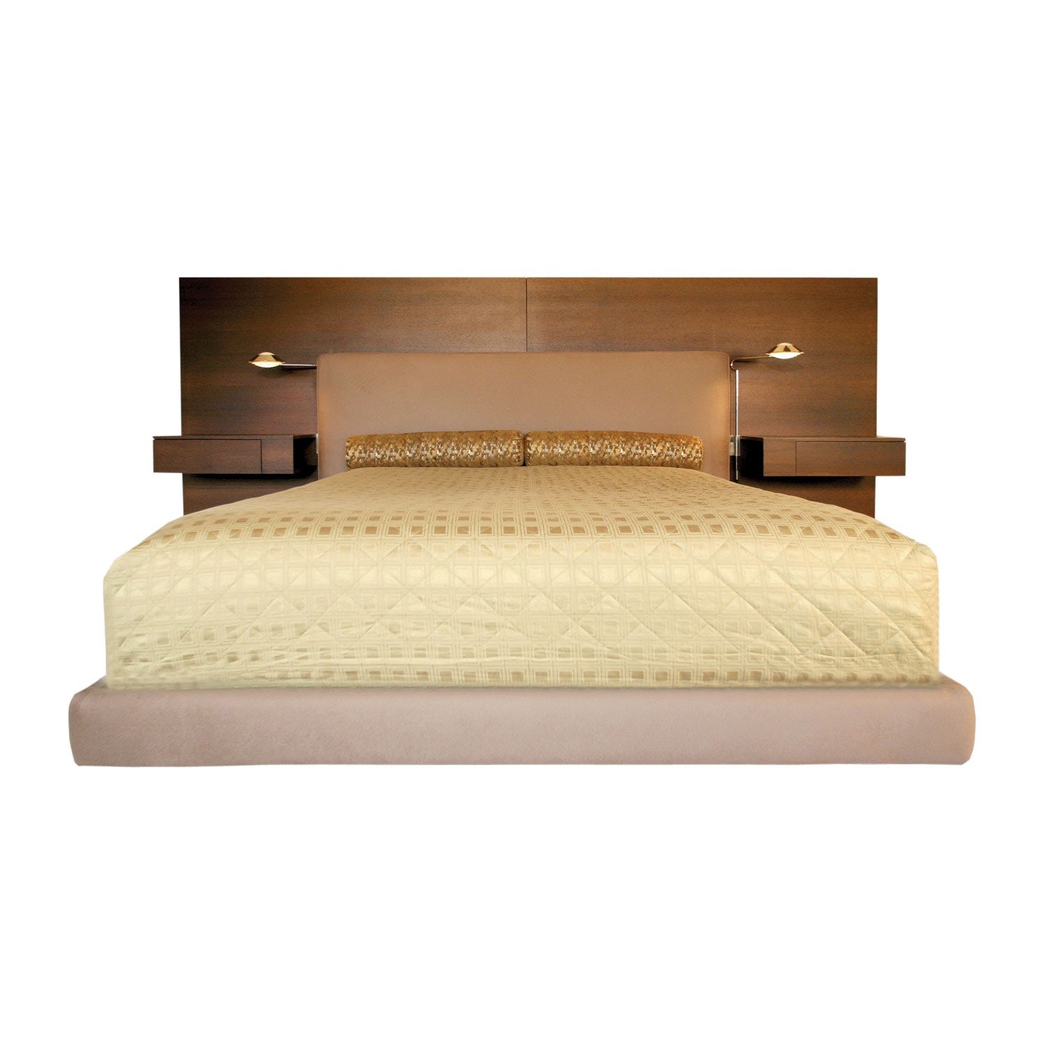 Wholesale Hotel Furniture Wood panel cleats to wall Headboard with attached Upholstered headboard and two floating nightstands from china suppliers