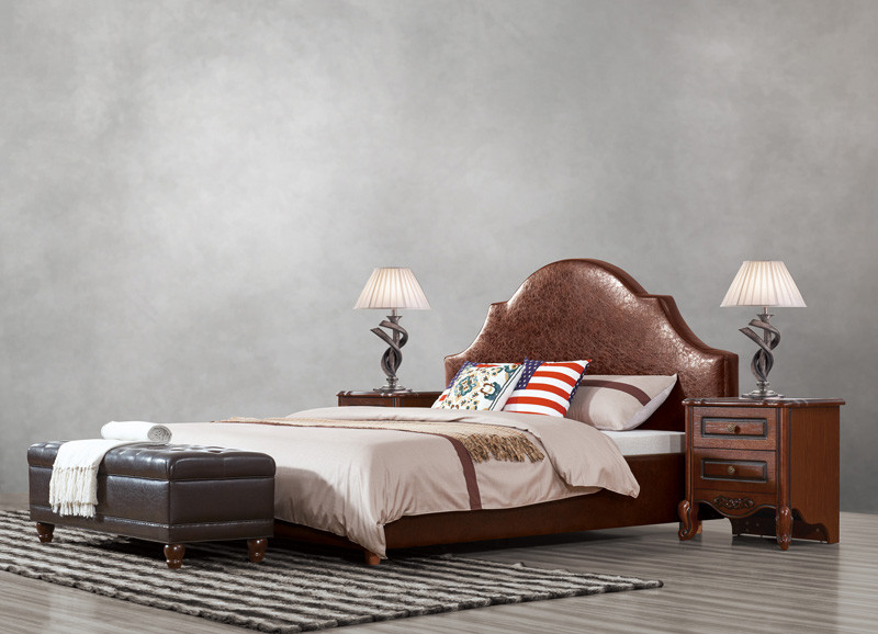 Wholesale American leisure style Split Leather Upholstered Headboard Kind Bed with Wooden Furniture for Villa house Bedroom used from china suppliers