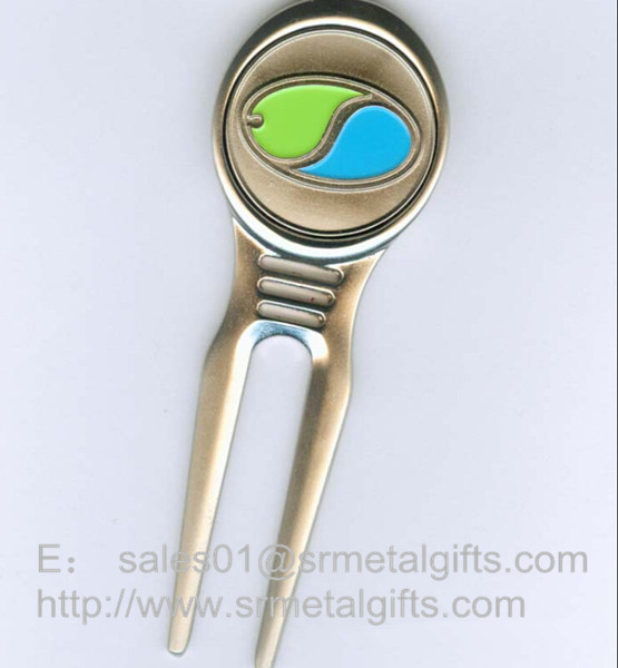 Wholesale Enamel metal golf pitch fork with color filled ball marker, enamel golf divot repairer, from china suppliers