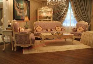 Wholesale Parquetry and Golden Decortation in Wooden Carving Frame with Fabric Upholstery Sofa from china suppliers
