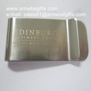 Wholesale Satin brush stainless steel money clip with chemically etched logo, from china suppliers