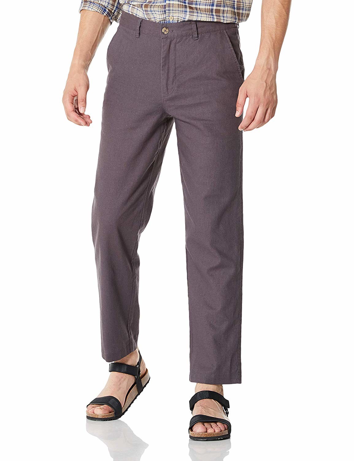 size 40 42 44 Men'S Summer Plain Casual Cotton And Linen Cropped Trousers mid rise