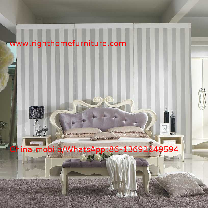 Wholesale Flowers Headboard Wooden Bed in Neoclassical fabric design for luxury multiple star B& B Room Furniture from china suppliers
