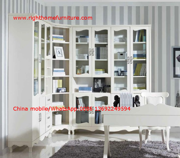 Wholesale Reading room Neoclassical Furniture by White Bookcase set with glass door and Computer working desk from china suppliers