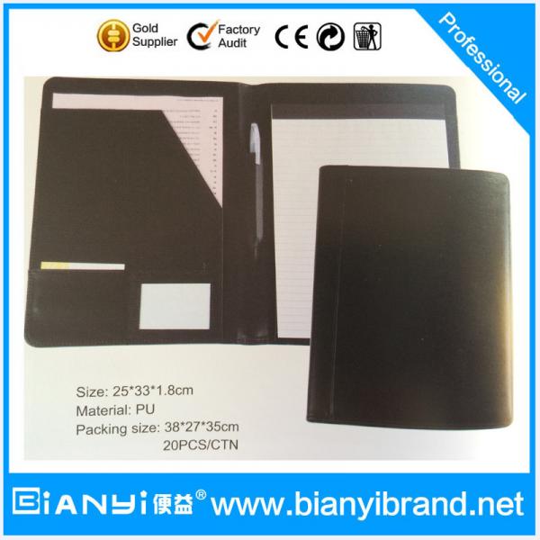 Quality Black pu leather bound portfolio presentation folder for sale
