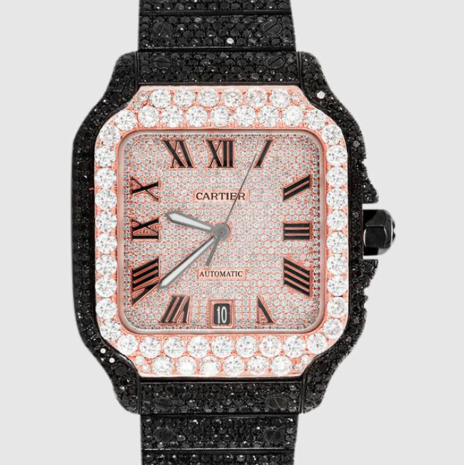 Wholesale Scratch Resistant Black Iced Out Watch Square Dial Santos 40mm SS With Diamonds from china suppliers
