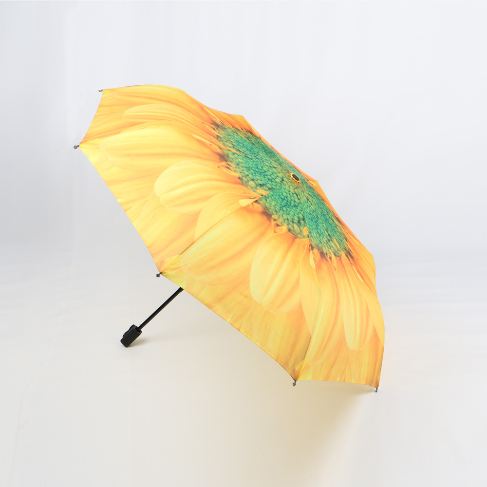 Wholesale Lightweight Orange Three Fold Umbrella Custom Digital Printing Flower Print Inside from china suppliers