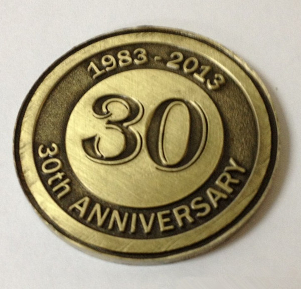 Wholesale Custom metal annivesary coins, OEM antique brass plated 30th anniversary coins, MOQ300pcs from china suppliers