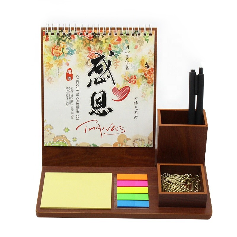 Wholesale Custom Logo Wooden Printable Desk Calendar With Pencil Holder from china suppliers