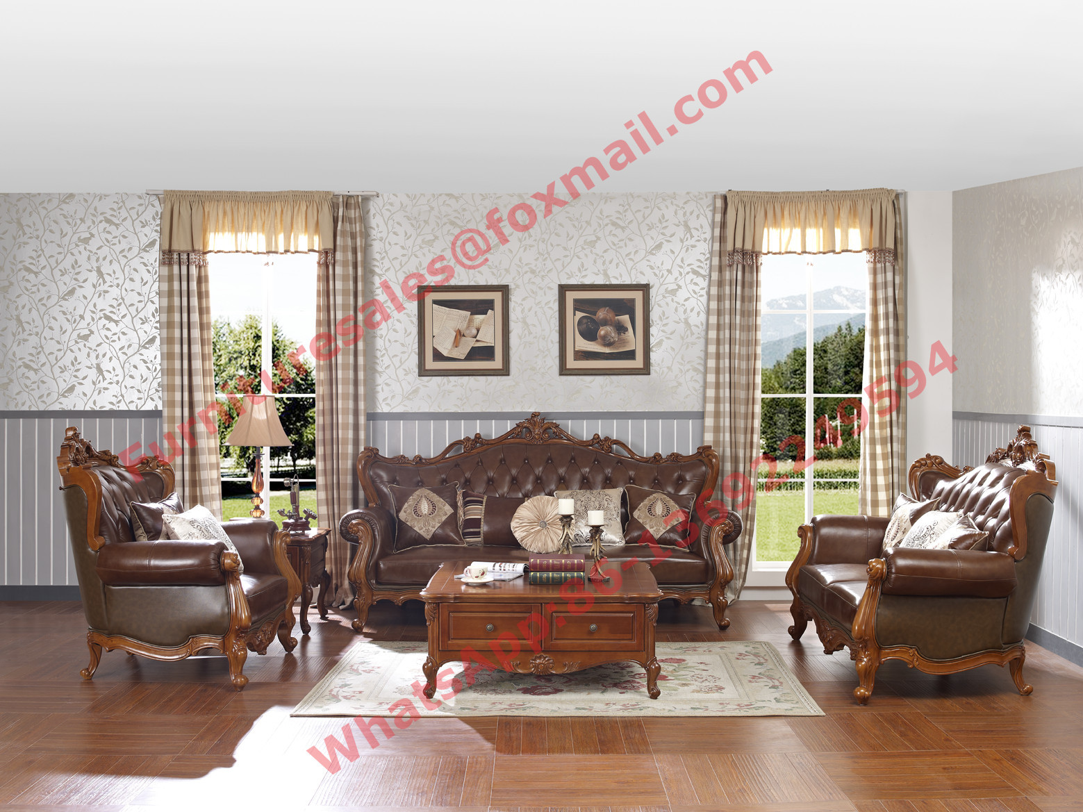 Wholesale European Classic Solid Wooden Carving Frame with Italy Leather Upholstery Sofa Set from china suppliers