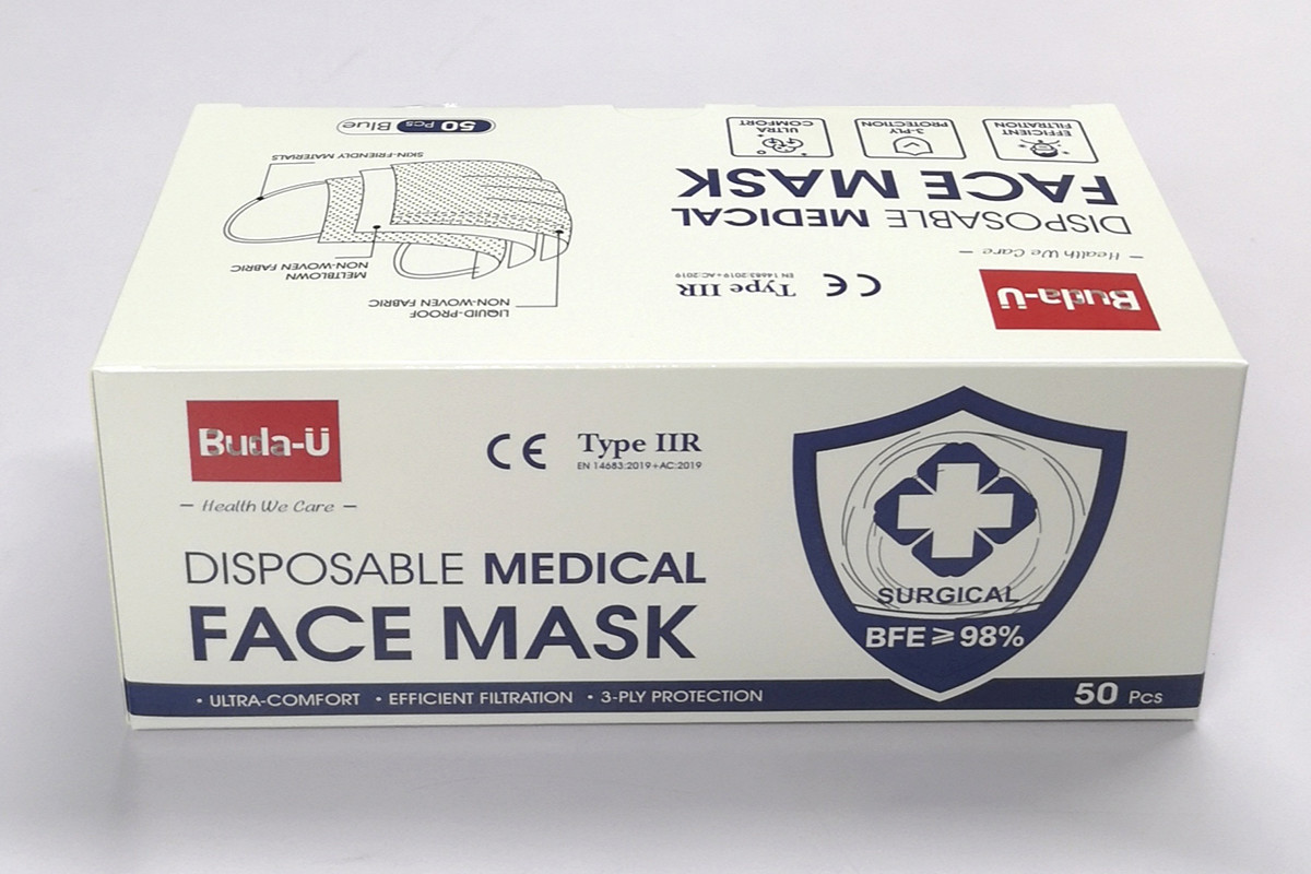 China 3 Layers Blue Surgical Mask With Earloops TYPE IIR Level Buda U on sale