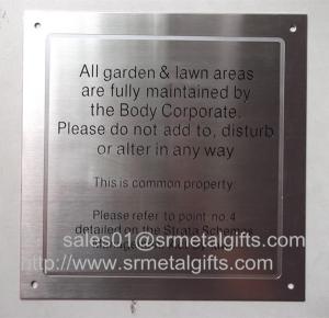 Wholesale Satin brush stainless steel warning plaque with black colour fill, from china suppliers