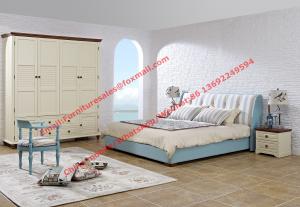 Wholesale Mediterranean style furniture fabric bed Leisure interior design Residential apartment furnishing with wardrobe cabinet from china suppliers