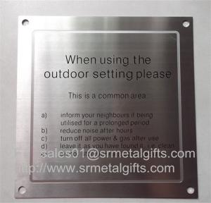 Wholesale Satin brushed stainless steel warning sign plate with screw holes, from china suppliers