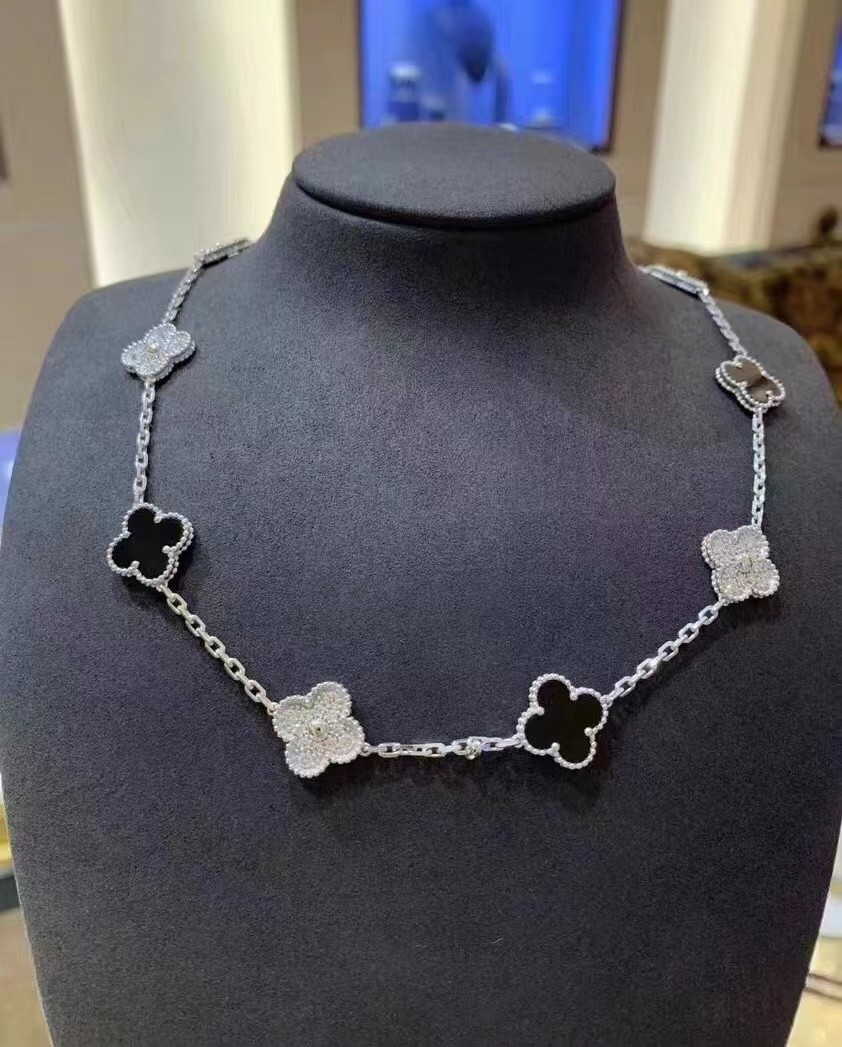 Wholesale Van Cleef And Arpels Vintage Alhambra 10 Motif Necklace White Gold Diamonds from china suppliers
