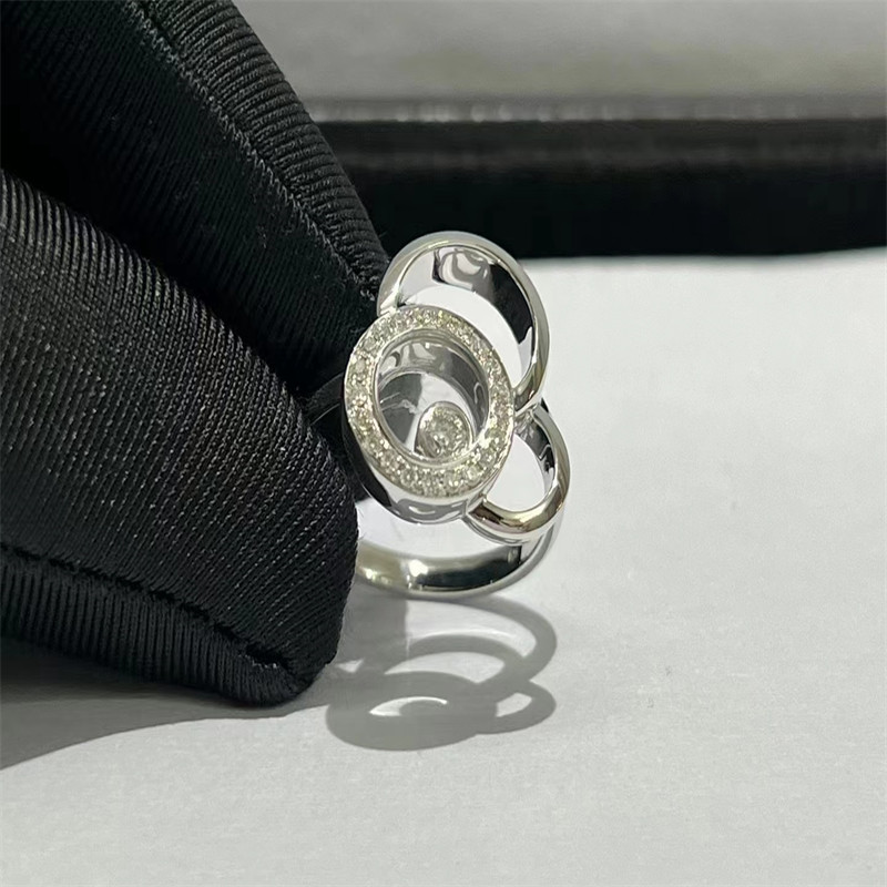 Wholesale Qatar Custom Jewelry Chopard Happy Spirit Ring 18k White Gold Diamond Ring from china suppliers