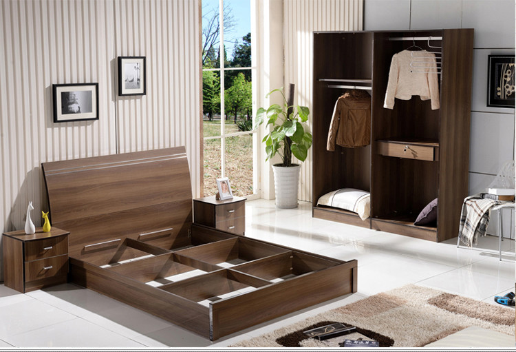 Wholesale Cheap style rent Apartment home furniture melamine plate bed 1.2m- 1.5m-1.8 m light walnut color from china suppliers
