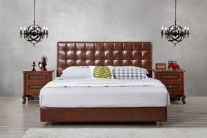 Wholesale Leather / Fabric Upholstered Headboard Bed for Apartment Bedroom interior fitment by Leisure Furniture with Wooden table from china suppliers