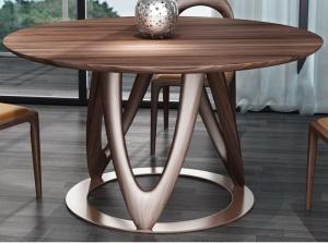 Wholesale Nordic style Living room Furniture Walnut Wooden Circular Dining table in Special design Legs and Stainless steel plate from china suppliers