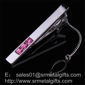 Wholesale Silver plated men's tie clips with pink stone inlay, clasp tie bars and tie clips for men, from china suppliers