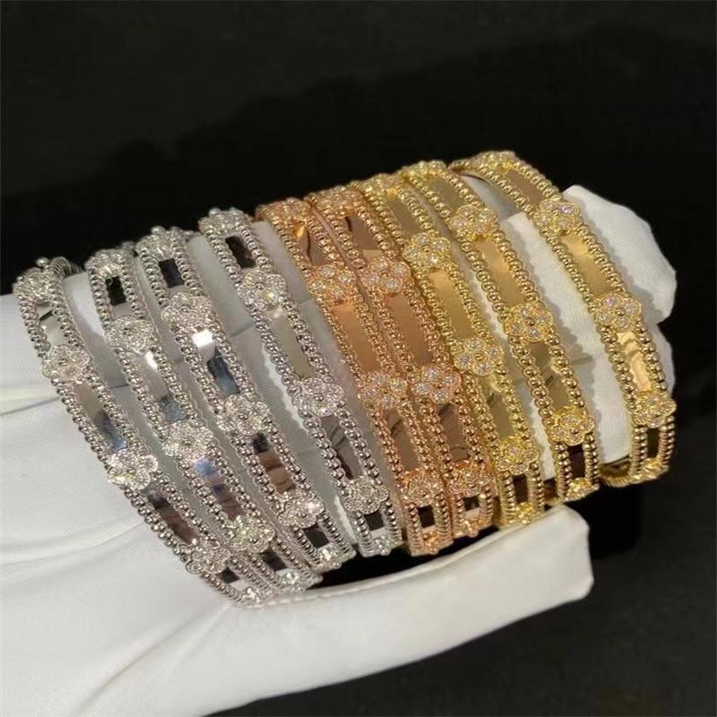Wholesale Solid Gold Van Cleef Jewelry 18k Rose Gold PerléE Sweet Clovers Bracelet from china suppliers