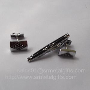 Wholesale Glass top cufflink with rhinestone inlaid, personalized men's clasp tie bar and tie clip, from china suppliers