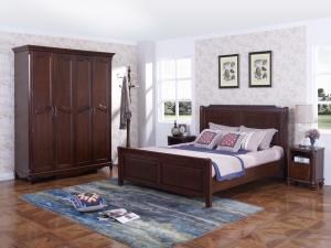 Wholesale Rubber Wood Furniture Thailand solid wood King/Queen Bed in Leisure American style with Nightstand and Wardrobe from china suppliers