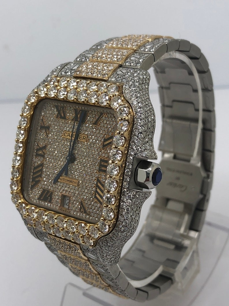 Wholesale Bustdown Iced Out Wrist Watch Bling Full VVS Moissanite Diamond Dial from china suppliers