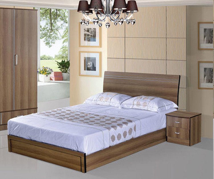 Wholesale Cheap style rent Apartment home furniture melamine plate bed 1.2m- 1.5m-1.8 m light walnut color from china suppliers