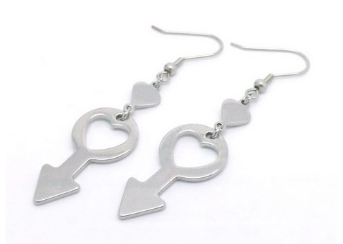 Wholesale Girls Stainless Steel Heart Earrings , Cute Key Charms Steel Hoop Earrings from china suppliers