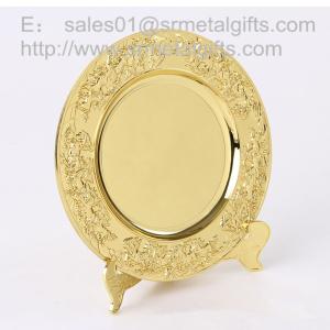 Wholesale Gold plated metal memorial plate with display stand, highly detailed gold souvenir plates, from china suppliers