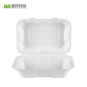 9 X 6" Natural Fiber Clamshell Take Out Boxes , Bagasse Sugarcane Pulp Molding