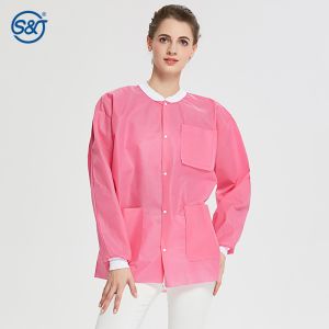 S&J 3-layers breathable SMS material anti-static lab coat hospital ladys pink