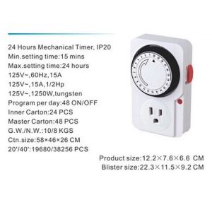 Us Plug 24 Hour Programmable Mechanical Electrical Plug , Energy Saving Program