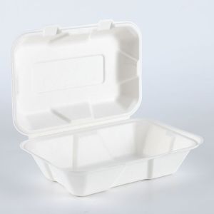 9 X 6" Natural Fiber Clamshell Take Out Boxes , Bagasse Sugarcane Pulp Molding