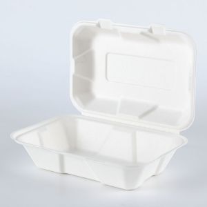 9 X 6" Natural Fiber Clamshell Take Out Boxes , Bagasse Sugarcane Pulp Molding