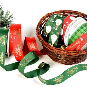 China Multi Widths Gold Foil Gift Package Grosgrain Christmas Ribbon For Party Decoration on sale