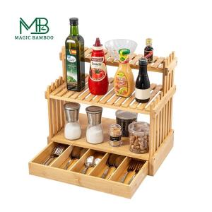 Sustainable Bamboo Spice Rack 3 Tier Multifunction Rectangle Storage Kitchen
