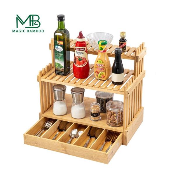 Sustainable Bamboo Spice Rack 3 Tier Multifunction Rectangle Storage Kitchen