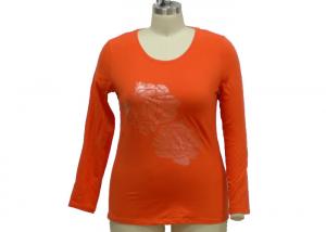 Wholesale Orange Color Womens Plain Long Sleeve T Shirts , Womens Leisure Wear For Spring from china suppliers