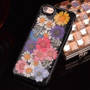 Soft TPU Black Colorful Real Flowers Specimen Cell Phone Case Back Cover for