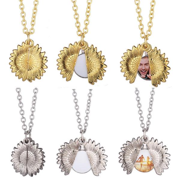 Custom Blank Vintage Sublimation Sunflower Locket Necklace Personalized Locket
