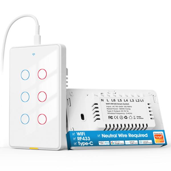 Quality Tuya Wifi switch Type C Timing Voice App Alexa Google Home Smart Home Wireless WiFi RF433 US Wall Touch Switch for sale